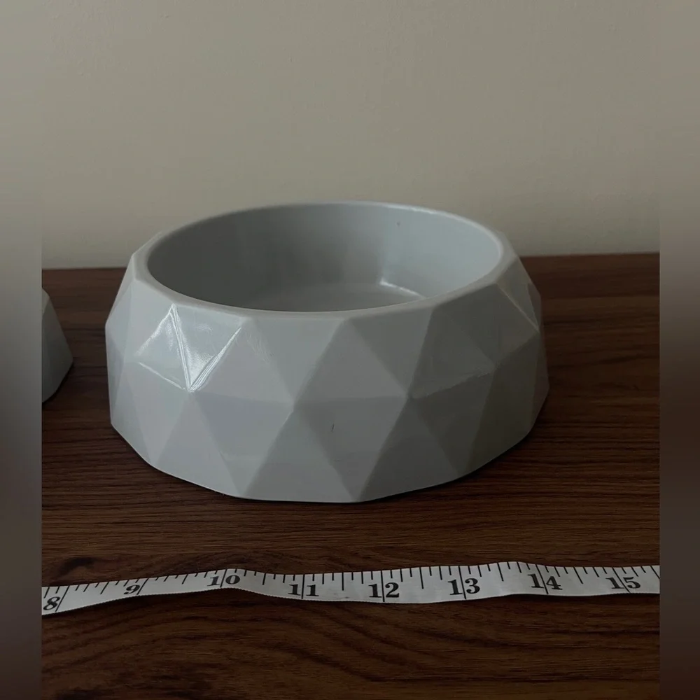Set of 2, Gray Modern Geo Textured Pet Dog Cat Bowls Food Water